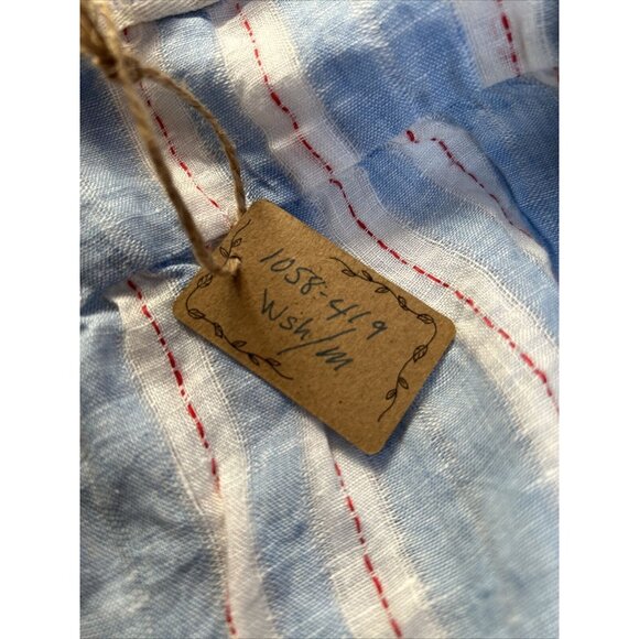 CP Shades Wash Striped Linen Split Neck Tunic Top Medium Blue White 1058-419 New - Picture 4 of 8